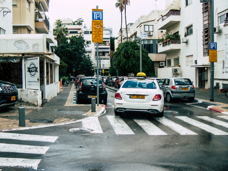 Tel Aviv Israel December 21, 2018 View of a traditional Israeli taxi rolling in the streets of Tel...