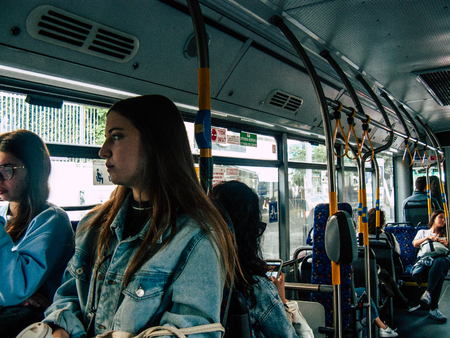 Tel Aviv Israel December 21, 2018 View of unknown Israeli people traveling on public transport of the city of Tel Aviv in the afternoonのeditorial素材