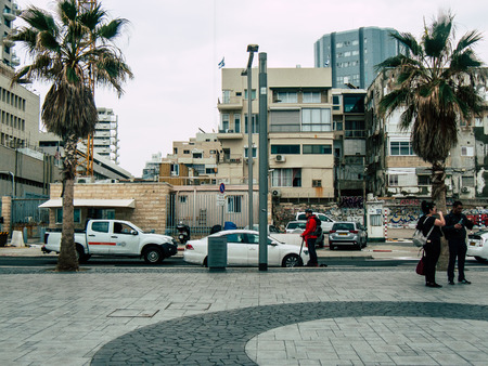 Tel Aviv Israel December 21, 2018 View of unknown Israeli people walking in the streets of Tel Aviv in the afternoonのeditorial素材