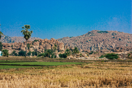 Landscape and nature around Hampi in Karnataka southern Indiaの写真素材