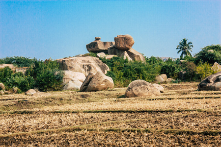 Landscape and nature around Hampi in Karnataka southern Indiaの写真素材