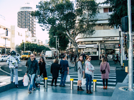 Tel Aviv Israel January 17, 2019 View of unknowns Israeli people walking in the streets of Tel Aviv in the afternoonのeditorial素材