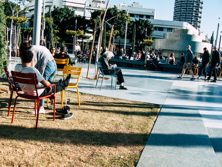 Tel Aviv Israel January 17, 2019 View of unknowns Israeli people walking in the streets of Tel Aviv in the afternoonのeditorial素材