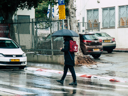 Tel Aviv Israel January 17, 2019 View of unknowns Israeli people walking in the streets of Tel Aviv in the afternoonのeditorial素材
