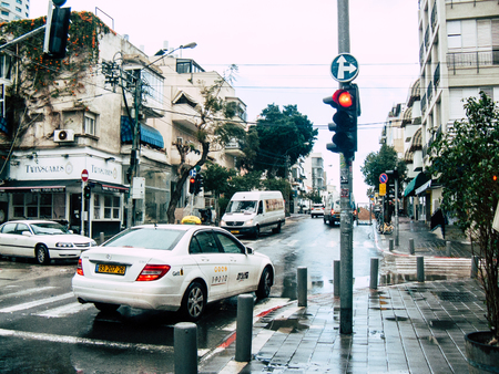 Tel Aviv Israel January 17, 2019 View of a traditional Israeli taxi rolling in the streets of Tel...