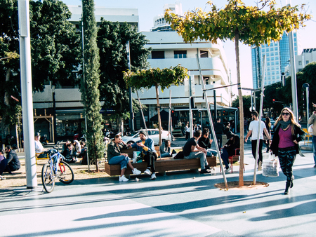 Tel Aviv Israel January 17, 2019 View of unknowns Israeli people walking in the streets of Tel Aviv in the afternoonのeditorial素材