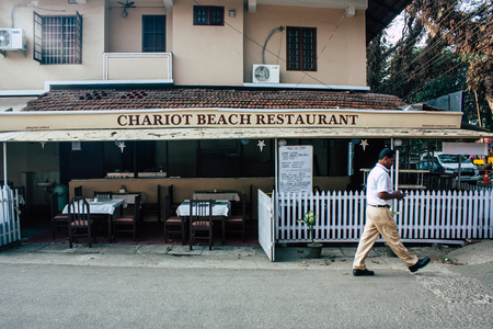 Fort Cochin Kerala India December 31, 2018 View of unknown people walking in Princess street at Fort Cochin in the eveningのeditorial素材