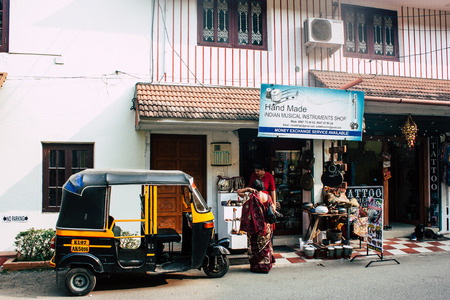 Fort Cochin Kerala India December 31, 2018 View of unknown people walking in Princess street at Fort Cochin in the eveningのeditorial素材