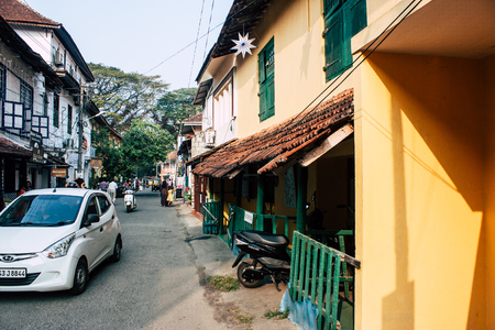 Fort Cochin Kerala India December 31, 2018 View of a shop in Princess street at Fort Cochin in the eveningのeditorial素材