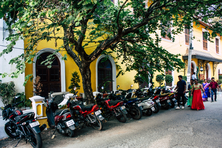 Fort Cochin Kerala India December 31, 2018 View of unknown people walking in Princess street at Fort Cochin in the eveningのeditorial素材