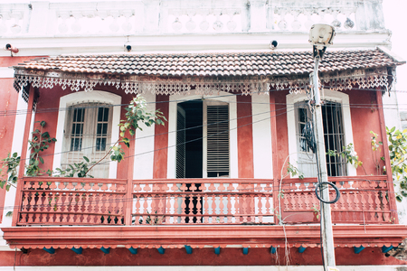 Pondicherry Tamil Nadu India January 21, 2018 View of the Labourdonnais street located at White Town district in the french colonial city of Pondicherry in the morningのeditorial素材