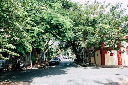 Pondicherry Tamil Nadu India January 21, 2018 View of the Labourdonnais street located at White Town district in the french colonial city of Pondicherry in the morningのeditorial素材