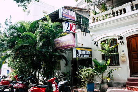 Pondicherry Tamil Nadu India January 21, 2018 View of the Labourdonnais street located at White Town district in the french colonial city of Pondicherry in the morningのeditorial素材