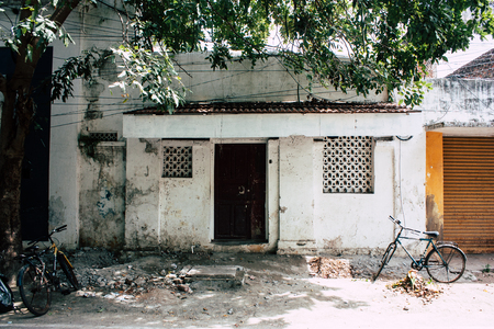 Pondicherry Tamil Nadu India January 21, 2018 View of the Labourdonnais street located at White Town district in the french colonial city of Pondicherry in the morningの写真素材
