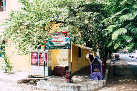 Pondicherry Tamil Nadu India January 21, 2018 View of the Labourdonnais street located at White Town district in the french colonial city of Pondicherry in the morningのeditorial素材