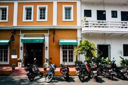 Pondicherry Tamil Nadu India January 21, 2018 View of the Labourdonnais street located at White Town district in the french colonial city of Pondicherry in the morningのeditorial素材