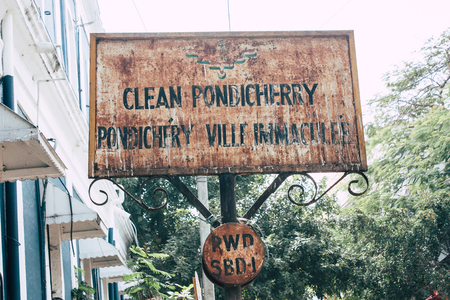 Pondicherry Tamil Nadu India January 21, 2018 View of the Labourdonnais street located at White Town district in the french colonial city of Pondicherry in the morningのeditorial素材