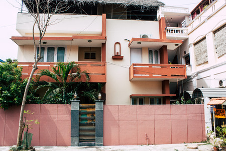 Pondicherry Tamil Nadu India January 21, 2018 View of the Labourdonnais street located at White Town district in the french colonial city of Pondicherry in the morningのeditorial素材