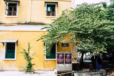 Pondicherry Tamil Nadu India January 21, 2018 View of the Labourdonnais street located at White Town district in the french colonial city of Pondicherry in the morningのeditorial素材