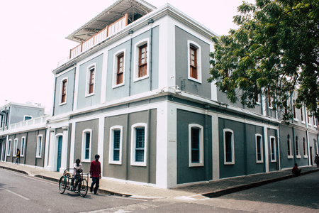 Pondicherry Tamil Nadu India January 21, 2019 View of the architecture of the streets of White Town district in the french colonial city of Pondicherry in the morningのeditorial素材