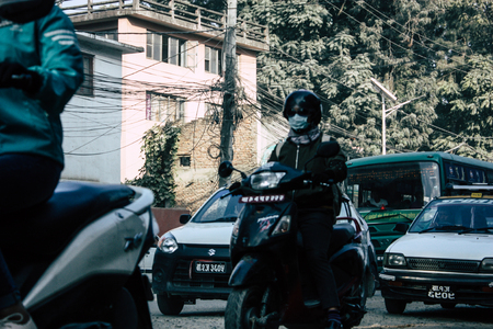 Kathmandu Nepal January 20, 2019 View of the traffic jam in the streets of Kathmandu in the eveningのeditorial素材