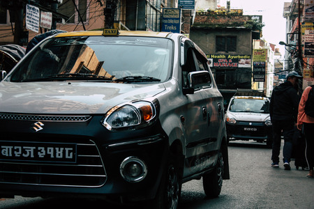 Kathmandu Nepal January 20, 2019 View of the traffic jam in the streets of Kathmandu in the eveningのeditorial素材