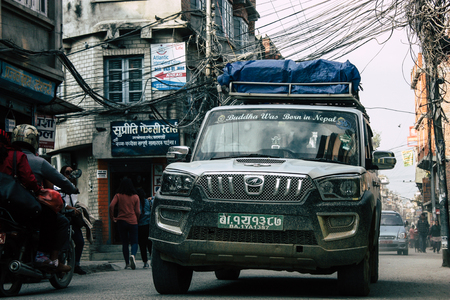 Kathmandu Nepal January 20, 2019 View of the traffic jam in the streets of Kathmandu in the eveningのeditorial素材
