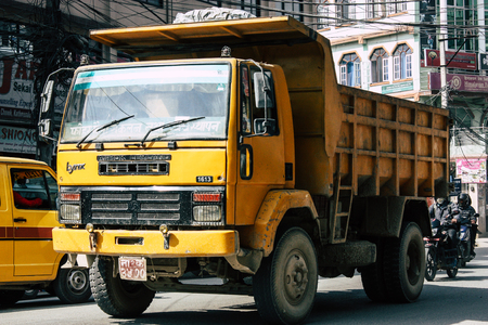 Kathmandu Nepal January 20, 2019 View of the traffic jam in the streets of Kathmandu in the eveningのeditorial素材