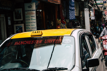 Kathmandu Nepal January 20, 2019 View of the traffic jam in the streets of Kathmandu in the eveningのeditorial素材