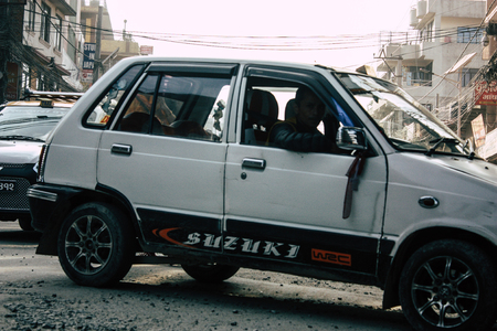 Kathmandu Nepal January 20, 2019 View of the traffic jam in the streets of Kathmandu in the eveningのeditorial素材