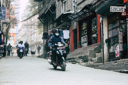 Kathmandu Nepal January 20, 2019 View of the traffic jam in the streets of Kathmandu in the eveningのeditorial素材
