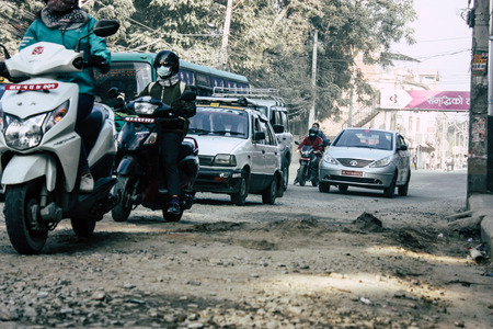 Kathmandu Nepal January 20, 2019 View of the traffic jam in the streets of Kathmandu in the eveningのeditorial素材