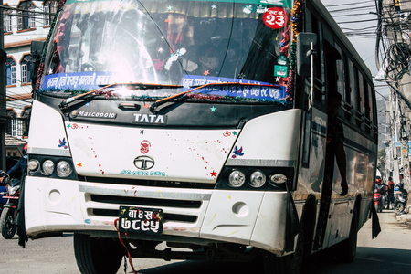 Kathmandu Nepal January 20, 2019 View of the traffic jam in the streets of Kathmandu in the eveningのeditorial素材