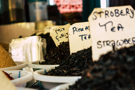 closeup of spices sold in the market in Indiaの写真素材