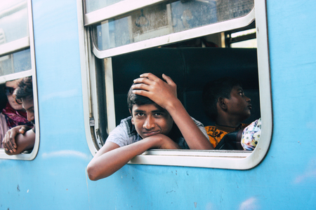 Colombo Sri Lanka January 18, 2019 View of unknown people in the train between Ella and Candy in the afternoonのeditorial素材