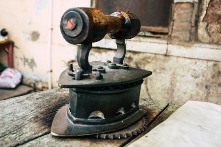 Varanasi India November 7, 2018 Closeup of a traditional iron with charcoal used in the streets of Varanasi in the morningのeditorial素材