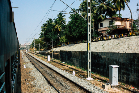 Gokarna Karnataka India January 25, 2019 View of the southen Indian Konkan railway between Gokarna and Mangalore in the eveningのeditorial素材