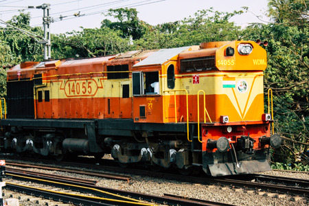 Gokarna Karnataka India January 25, 2019 View of the southen Indian Konkan railway between Gokarna and Mangalore in the eveningのeditorial素材