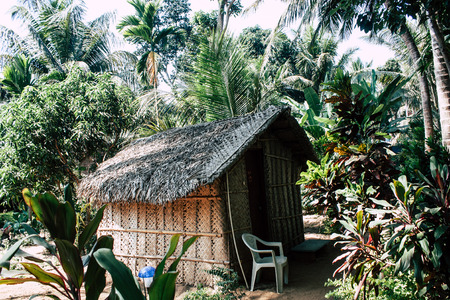 Om beach Gokarna Karnataka India January 28, 2019 View of the jungle cafe guesthouse in Om beach in the morningのeditorial素材