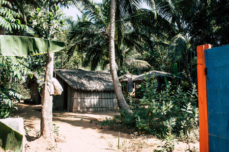 Om beach Gokarna Karnataka India January 28, 2019 View of the jungle cafe guesthouse in Om beach in the morningのeditorial素材