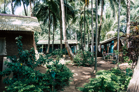 Om beach Gokarna Karnataka India January 28, 2019 View of the jungle cafe guesthouse in Om beach in the morningのeditorial素材