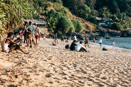 Gokarna Karnataka India January 27, 2019 View of young Israeli people who finished the army and have fun in OM beach in southern Indiaのeditorial素材