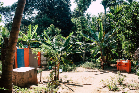 Om beach Gokarna Karnataka India January 28, 2019 View of the jungle cafe guesthouse in Om beach in the morningのeditorial素材