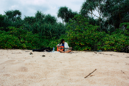 Colombo Sri Lanka January 14, 2019 Portrait of Reachel Singh, Dutch professional singer performing on beach in Sri Lankaのeditorial素材
