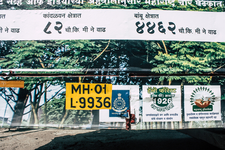 Mumbai India March 2, 2019 View of a traditional local bus rolling in the streets of Mumbai in the morningのeditorial素材