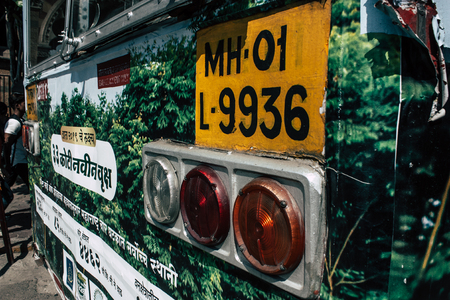 Mumbai India March 2, 2019 View of a traditional local bus rolling in the streets of Mumbai in the morningのeditorial素材