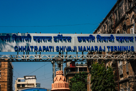 Mumbai India March 2, 2019 View of Chhatrapati Shivaji Maharaj Terminus also called Victoria train station located in the heart of Mumbaiのeditorial素材