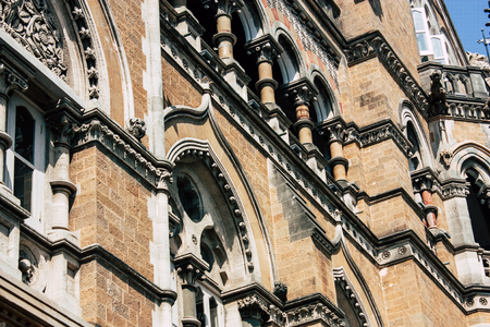 Mumbai India March 2, 2019 View of Chhatrapati Shivaji Maharaj Terminus also called Victoria train station located in the heart of Mumbaiのeditorial素材