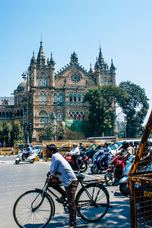 Mumbai India March 2, 2019 View of Chhatrapati Shivaji Maharaj Terminus also called Victoria train station located in the heart of Mumbaiのeditorial素材