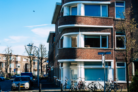 Voorburg Netherlands March 9, 2019 View of the traditional lower brick building located in the street of Voorburg in the afternoonのeditorial素材